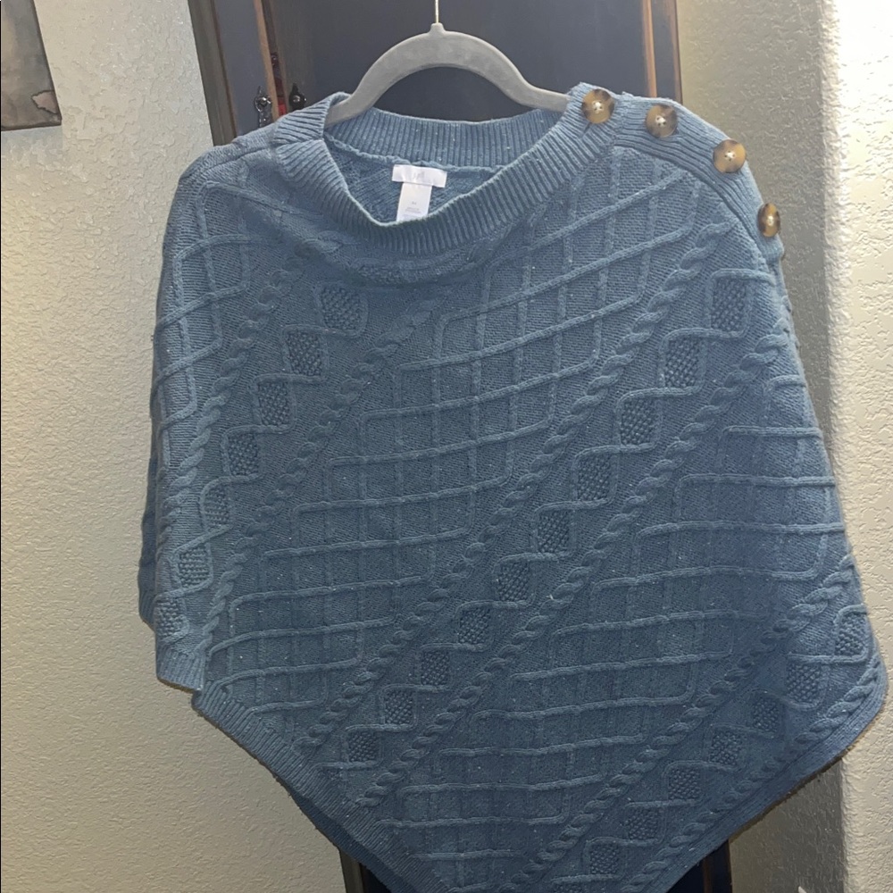 J. Jill Cable Knit Blue Poncho Sweater with Button Accents